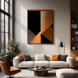 Poster Bronze Texturizado e Abstrato Geométrico Laranja