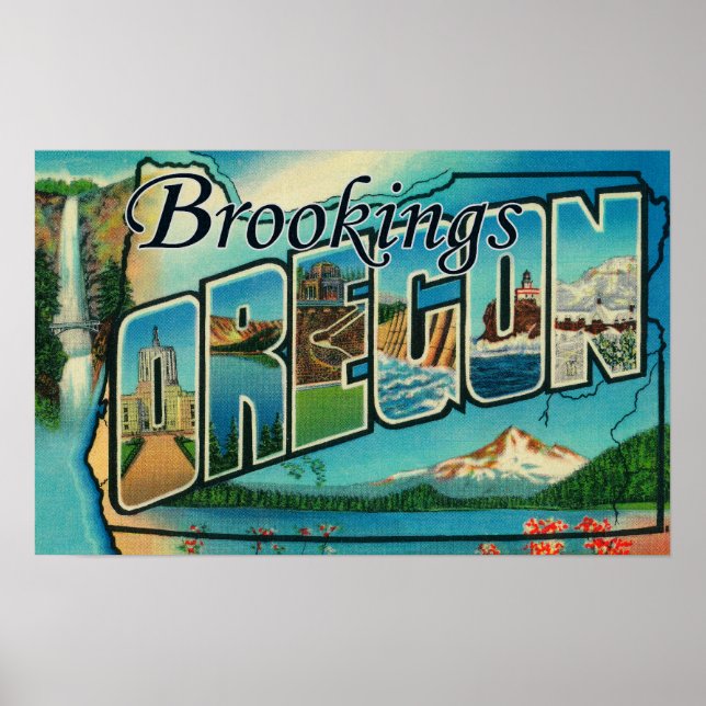 Póster Brookings, Oregon - Cenas com Letras Grandes (Frente)