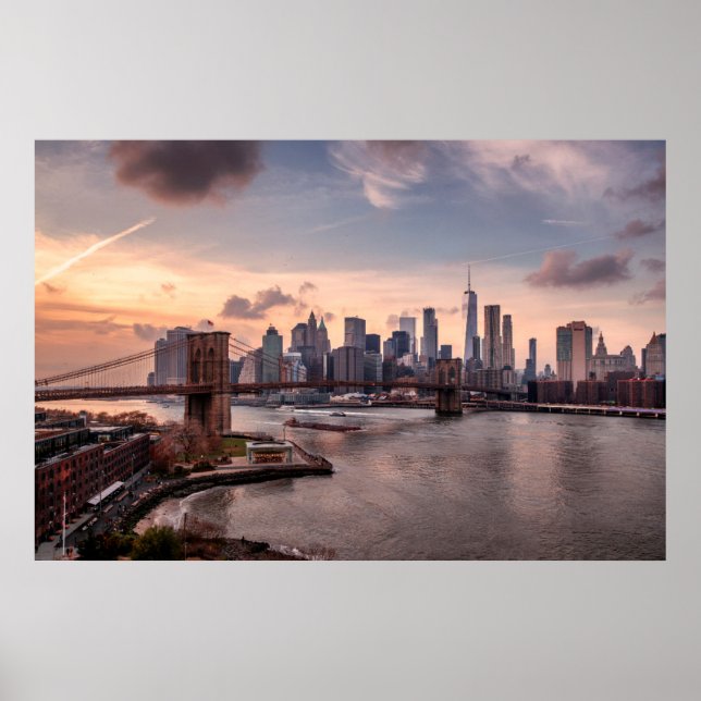 Poster Brooklyn Bridge e Lower Manhattan (Frente)