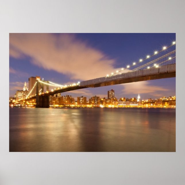 Poster Brooklyn Bridge e Manhattan à noite. (Frente)