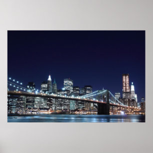Poster Brooklyn Bridge e Manhattan Skyline à noite