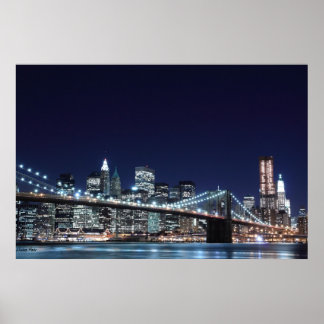 Poster Brooklyn Bridge e Manhattan Skyline à noite
