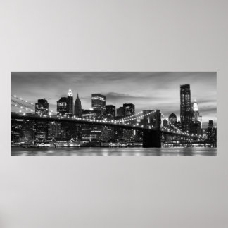 Póster Brooklyn Bridge e Manhattan Skyline no Night NYC