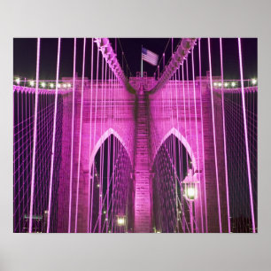 Póster Brooklyn Bridge Lit Purple