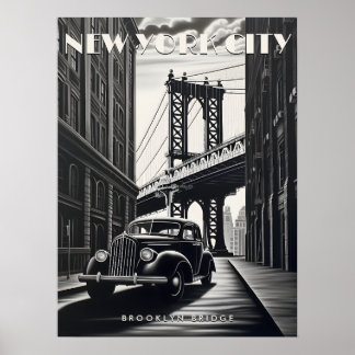 Poster Brooklyn Bridge New York USA Viagem Vintage Art