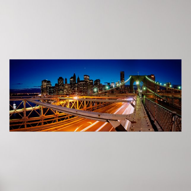 Póster Brooklyn Bridge Night Panorama NYC (Frente)