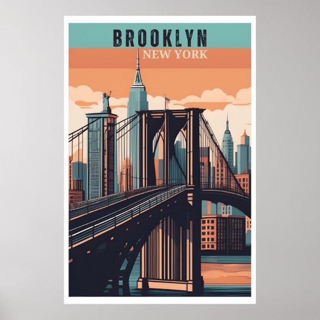 Poster Brooklyn Bridge Retro New York (Frente)