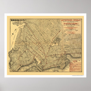 Poster Brooklyn City Railroad Map 1874