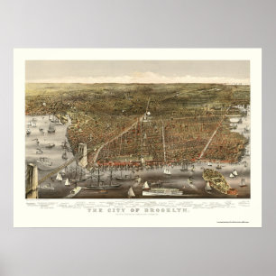 Poster Brooklyn, mapa panorâmico de NY - 1879