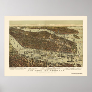 Póster Brooklyn, mapa panorâmico de NY - 1892