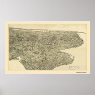 Poster Brooklyn, mapa panorâmico de NY - 1897