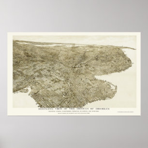 Poster Brooklyn, mapa panorâmico de NY - 1897