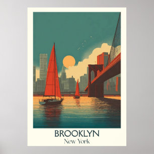 Poster Brooklyn New York Vintage Bridge Skyline Art