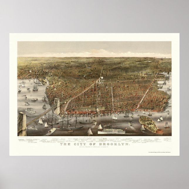 Poster Brooklyn, NY Panorâmica - 1879 (Frente)