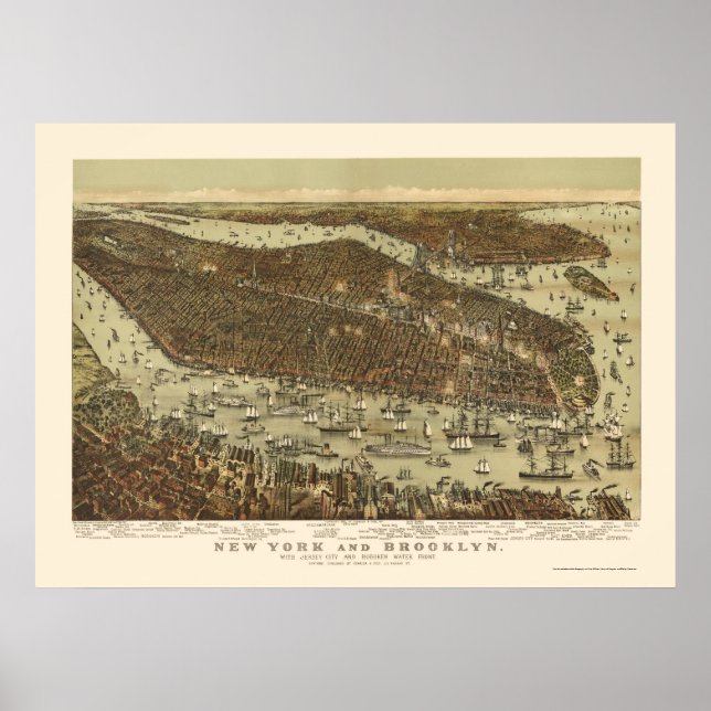 Póster Brooklyn, NY Panorâmica - 1892 (Frente)