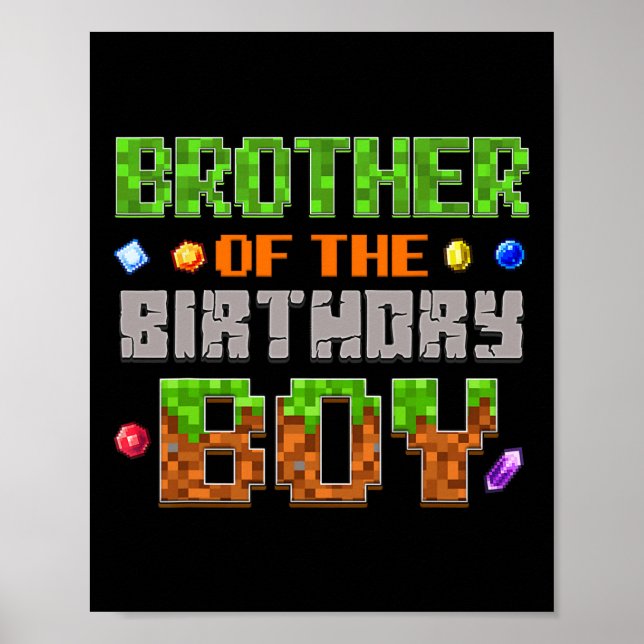 Poster Brother Of The Birthday Boy Party Video Gamer Pixe (Frente)