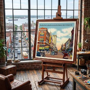 Poster Broughton Street Savannah GA vintage