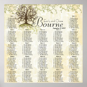 Poster Brown and Green Swirl Tree Reception Seating Chart