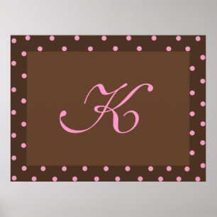 Póster Brown and Pink Polka Dot Monogram Frame