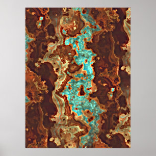 Poster Brown Aqua Teal Turquoise Green Geode Art
