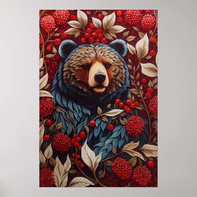 Poster Brown Bear Red Berries William Morris Inspirou (Frente)