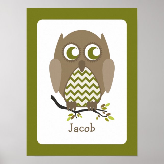 Póster Brown Chevron Owl Personalised Nursery Trabalho de (Frente)