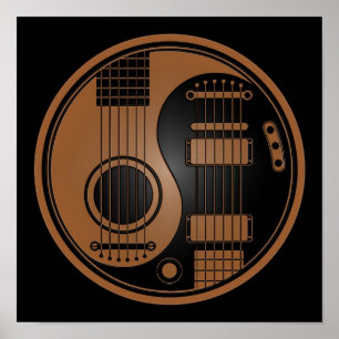 Póster Brown e guitarra elétricas acústicas Yin Yang do