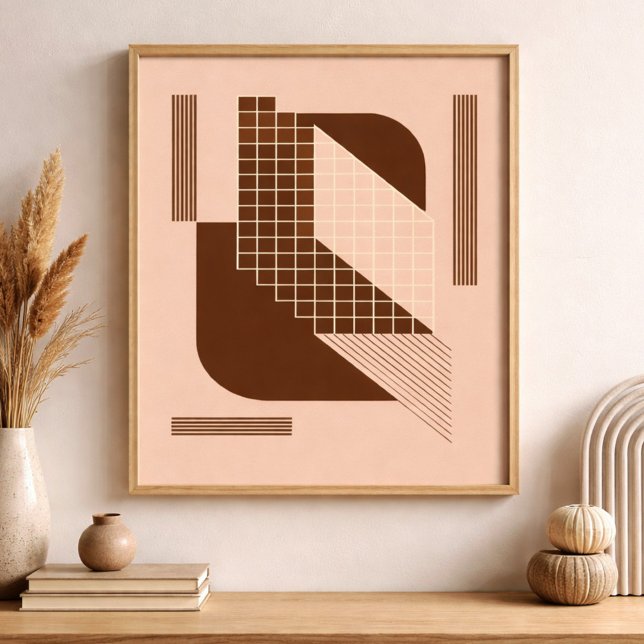 Poster Brown Geometry with White Grid on Beige Background (Criador carregado)