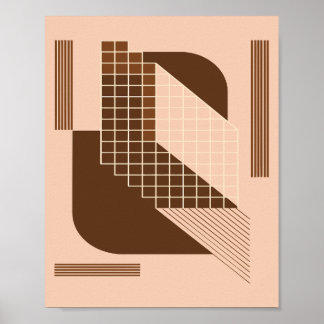 Poster Brown Geometry with White Grid on Beige Background