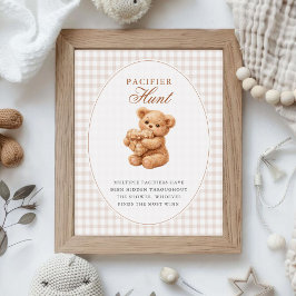 Poster Brown Gingham Teddy Bear Neutral Baby Shower Paper