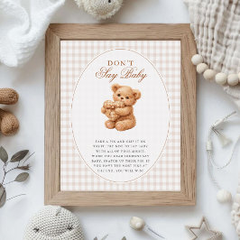 Poster Brown Gingham Teddy Bear Neutral Baby Shower Paper