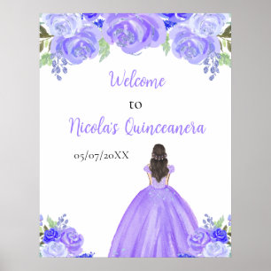 Poster Brown Hair Princesa Purple Quinceanera Bem-Vindo
