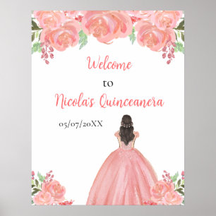 Poster Brown Hair Princesa Rosa Quinceanera Bem-vinda