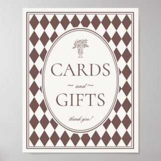 Poster Brown Harlequin Checkered Cards and Gifts Sign