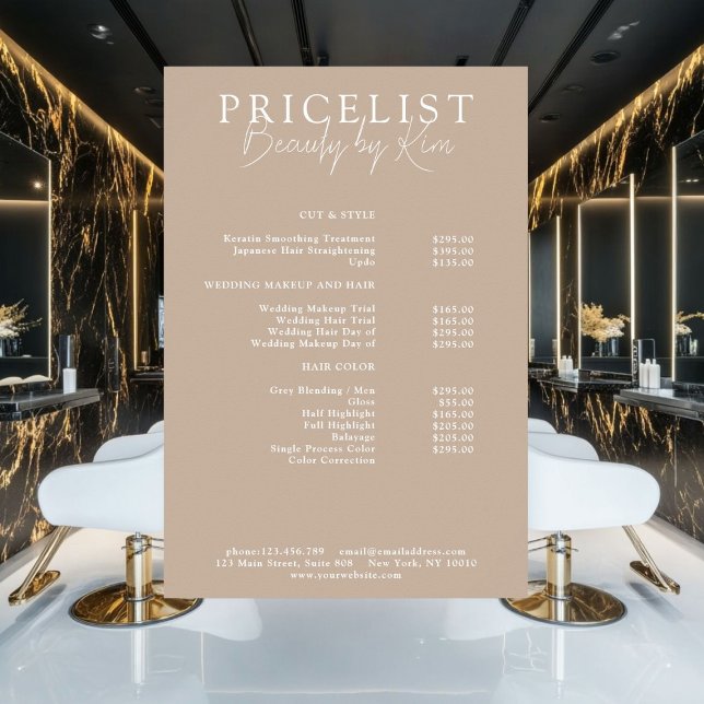 Poster Brown, Lista de Preços do Salão Elegant (Personalized, Brown, Elegant, Salon Price List Poster)