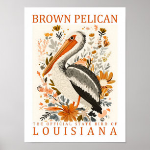 Poster Brown Pelican Bird, Viagem da Louisiana EUA