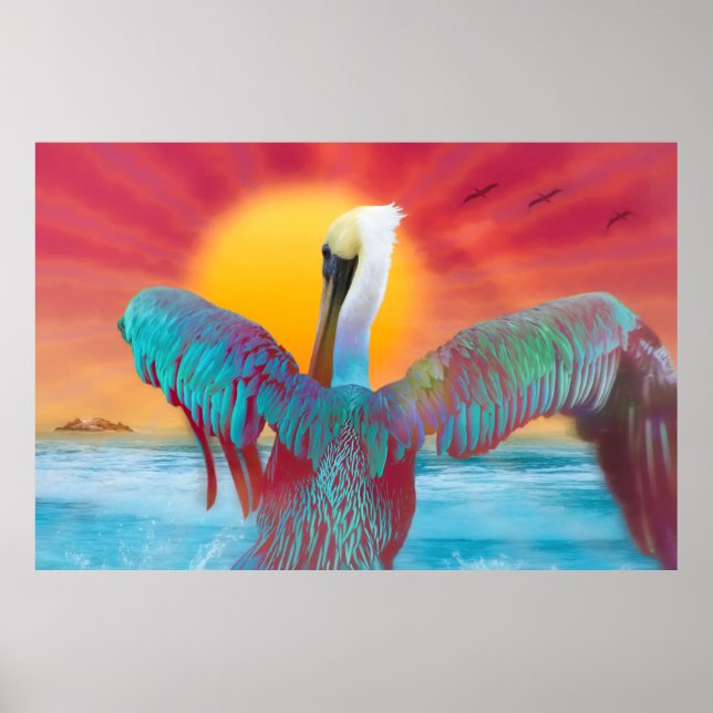 Poster Brown Pelican ISLAND SUNSET (Frente)
