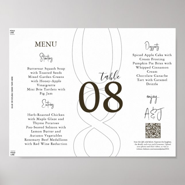 Poster Brown Simple Modern Tri-Fold Wedding Menu (Frente)