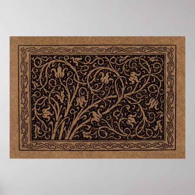Póster Brown Tooling Leather Art Nouveau Floral (Frente)