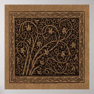 Póster Brown Tooling Leather Art Nouveau Floral