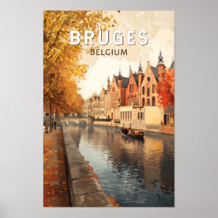 Poster Bruges Bélgica Ilustração Arte de Viagem Vintage