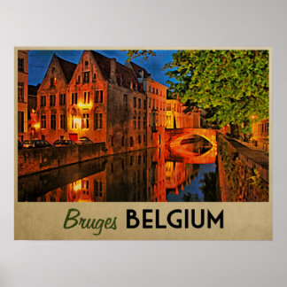 Poster Bruges Belgium À Noite