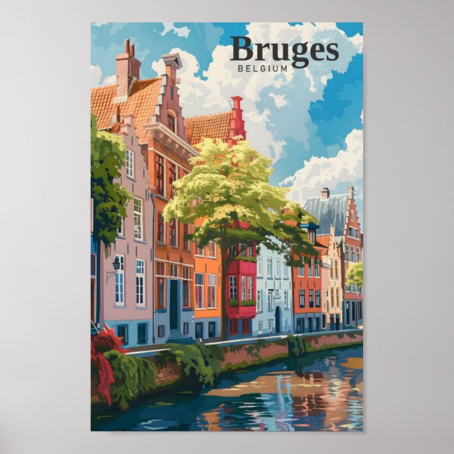 Poster Bruges Belgium Art Viagens vintage (Frente)