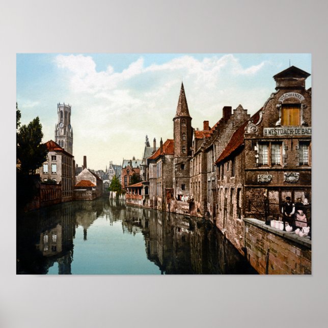 Poster Bruges Belgium - Canal E Belfry - 1900 (Frente)