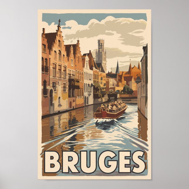Poster Bruges Belgium Illustration Viagem Art Vintage (Frente)