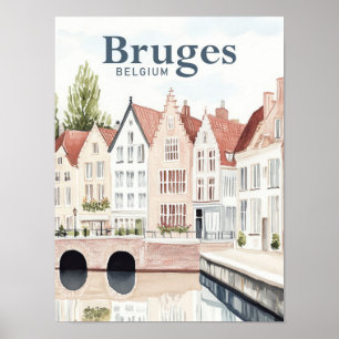 Poster Bruges Belgium Watercolor Viagem