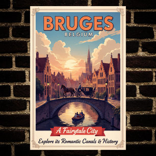Poster Bruges, Viagens vintage da Bélgica, 1960