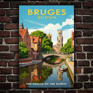 Poster Bruges, Viagens vintage da Bélgica, 1960