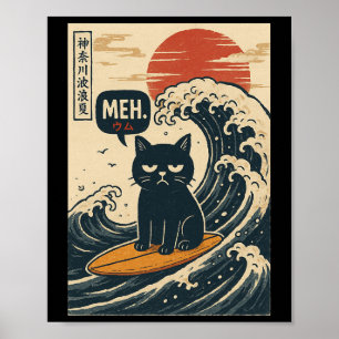 Poster Bruh. A Grande Onda Kanagawa Divertido Surfi Japon