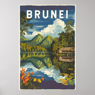 Poster Brunei Painterly Illustration Viagem Art Vintage